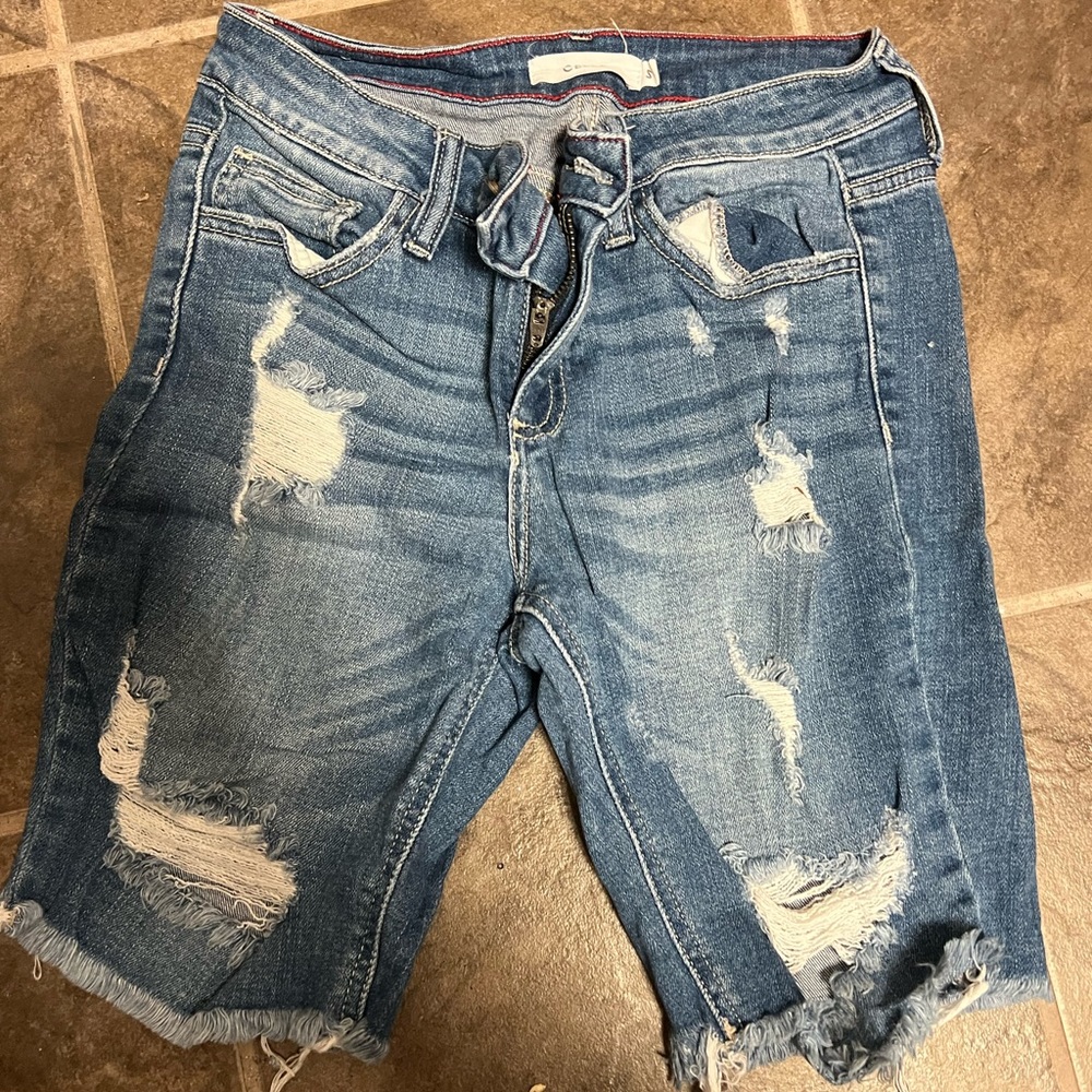 Denim ripped skinny Jean shorts